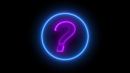 Outline query silhouette. Neon question mark icon. Blue and pink neon glowing question mark .Question sign animation with glowing neon light. Question Mark Icon Neon Style Animation.