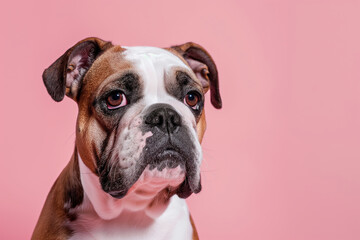 Bullmastiff dog on minimalistic colorful background with Copy Space. Perfect for banners, veterinary ads, pet food promotions, and minimalist designs.