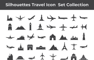 A set of simple black Travel silhouette design icon vector logo illustrations isolated on white background