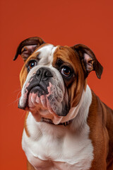 Bullmastiff dog on minimalistic colorful background with Copy Space. Perfect for banners, veterinary ads, pet food promotions, and minimalist designs.