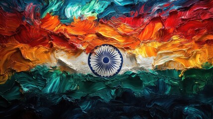 Vibrant abstract indian flag in colorful oil paint texture