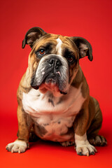 Obraz premium Bullmastiff dog on minimalistic colorful background with Copy Space. Perfect for banners, veterinary ads, pet food promotions, and minimalist designs.