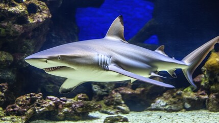 Aquarium shark in coral reef exhibit