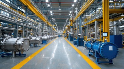 High detail view of raw petroleum being processed in an industrial factory with various equipment for manufacturing and production