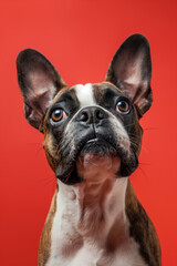 Fototapeta premium Bullmastiff dog on minimalistic colorful background with Copy Space. Perfect for banners, veterinary ads, pet food promotions, and minimalist designs.
