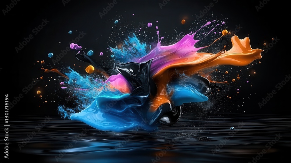 Poster dynamic paint splash effect with bold surreal visuals captivating colorful abstract explosion of flu