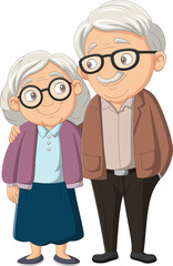 Cartoon a happy couple senior isolated on white background