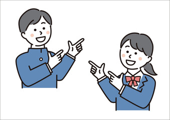 指さしする学生の男女