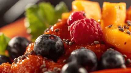 Colorful fruit medley kitchen table food photography bright lighting close-up view healthy eating inspiration
