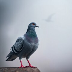 Obraz premium Close-Up of a Pigeon with Iridescent Feathers on a Ledge