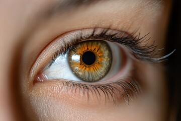 Woman's amazing hazel eye is staring intensely, showing reflection