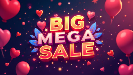A big mega sale banner with balloons and stars