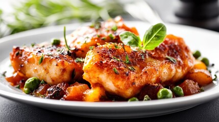 Fototapeta premium Delicious baked salmon dish culinary scene food photography indoor kitchen close-up view healthy eating concept