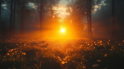 mystical forest sunset