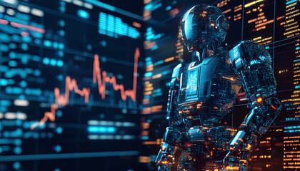 Robo trading RPA automation Robot Chart graphs diagram business financial data analytics.