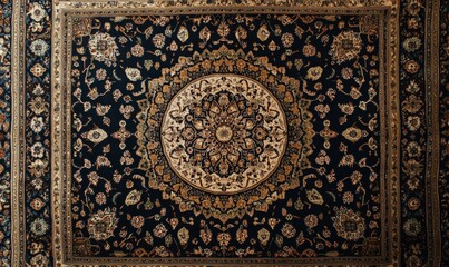 Intricate patterned rug with floral medallion design.