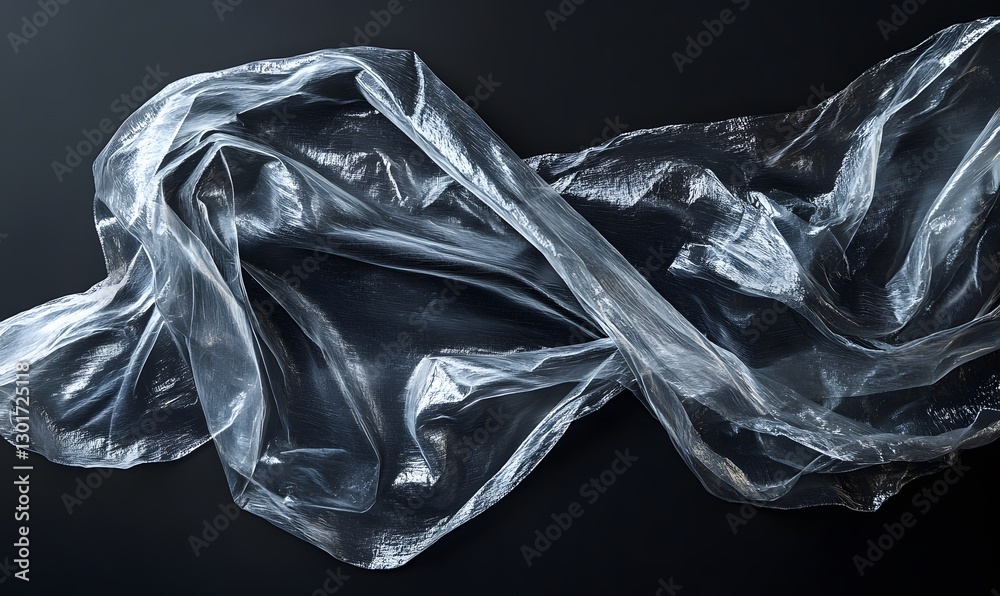 Poster translucent fabric dynamically draped over a dark backdrop creating abstract forms