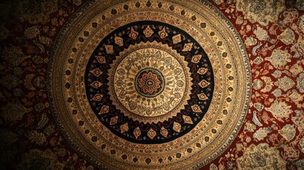 Decorative circular carpet with intricate floral patterns.