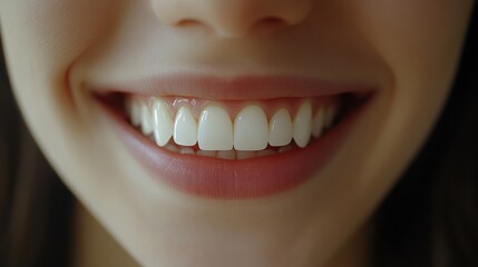 Fototapeta premium Close-up of a young caucasian female's bright smile with perfect teeth