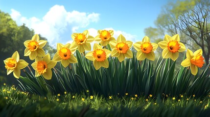 Vibrant Daffodils in Full Bloom: An Artistic Illustration of Spring's Beauty