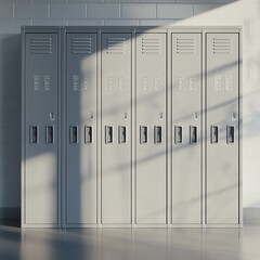 School hallway background with yellow lockers– Modern Educational Interior. School Corridor with Rows of Lockers – Academic Atmosphere. Colorful Lockers in a Long School Hallway – Clean and Organized