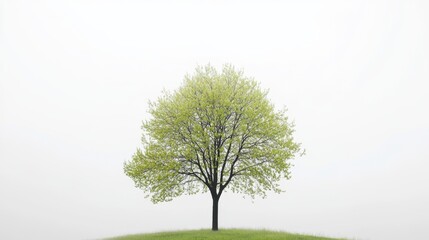Solitary green tree open field nature scene tranquil environment close-up view symbol of loneliness