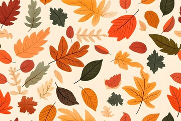 Autumnal Foliage Pattern with Warm Colored Falling Leaves