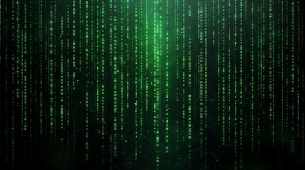 Green digital rain, abstract background, technology concept, website banner