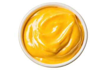 Creamy mustard in a small bowl ready for serving, cut out