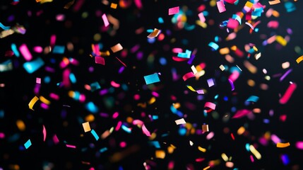 Highspeed confetti burst celebration venue visual spectacle colorful environment aerial perspective rainbow colors for maximum impact