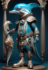 Obraz premium Antropomorfismo, delfin, retrato, arte, hombre delfin elegante, fantasia 