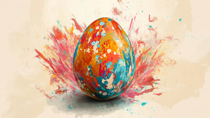 Colorful Easter egg on a Postcard with background