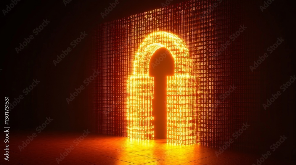 Poster unlocking secrets binary code lock on a glowing screen digital realm interactive visual cyber enviro