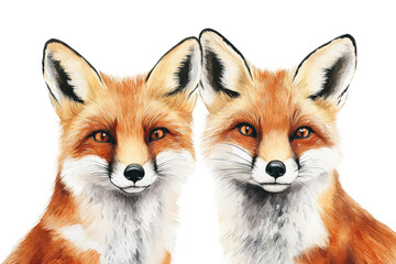 Obraz premium Two realistic fox illustrations side by side, cut out