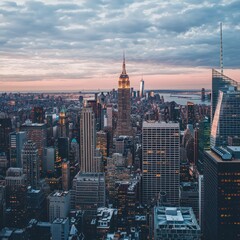 Obraz premium Stunning cityscape at sunset, skyscrapers and skyline.