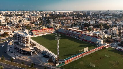 Fototapeta premium Aerial view of a football stadium in Larnaca, Cyprus.