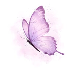 pink butterfly on white background, Purple butterfly, watercolor style, delicate wings, light purple and lavender shades, detailed wing veins,  soft gradient colors,  (detailed texture:1.2),  