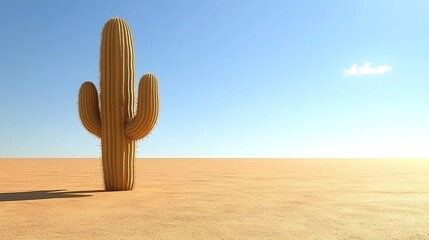 A single cactus stands tall in a hot desert landscape