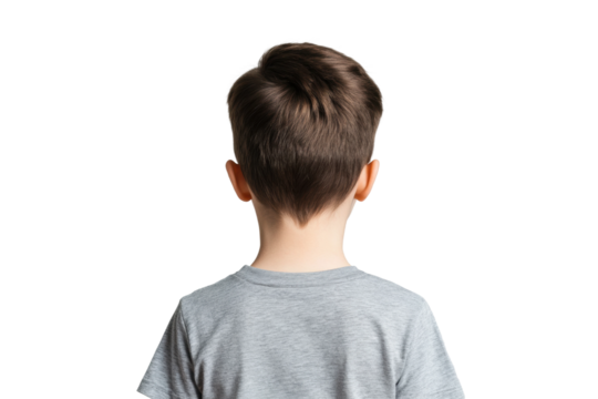 Boy with short hair facing away from the viewer, cut out