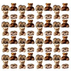 Funny faces and cartoon animals seamless pattern design with cute characters and baby animals in a fun, colorful style