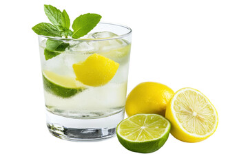 Refreshing cocktail with lemon and lime slices, cut out
