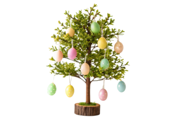Decorative Easter tree with colorful hanging eggs for festive celebration and home decor design