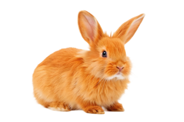 Adorable fluffy orange rabbit sitting gracefully in a playful pose ideal for children's books and animal lovers