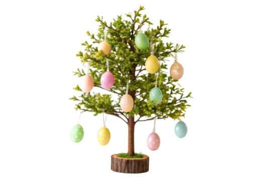 Decorative Easter tree with colorful hanging eggs for festive celebration and home decor design