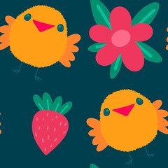 Easter chicken and eggs seamless birds pattern for wrapping paper and fabrics