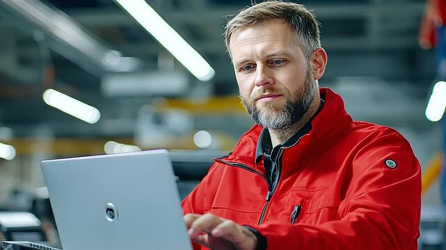 Automotive expert overseeing production analytics in a cutting-edge factory environment.
