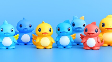 Cute cartoon dinosaurs on blue background.  Possible use Children's book illustration