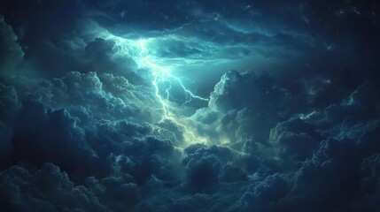 Dramatic lightning strike through dark storm clouds.