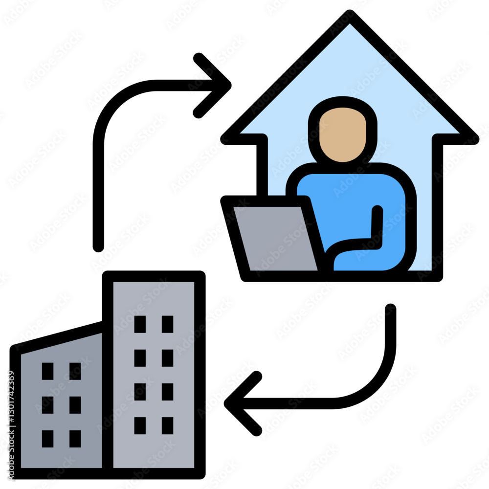 Poster hybrid work lineal color icon