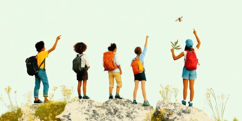 Obraz premium Adventurous children joyfully exploring the wonders of nature together, discovering new experiences